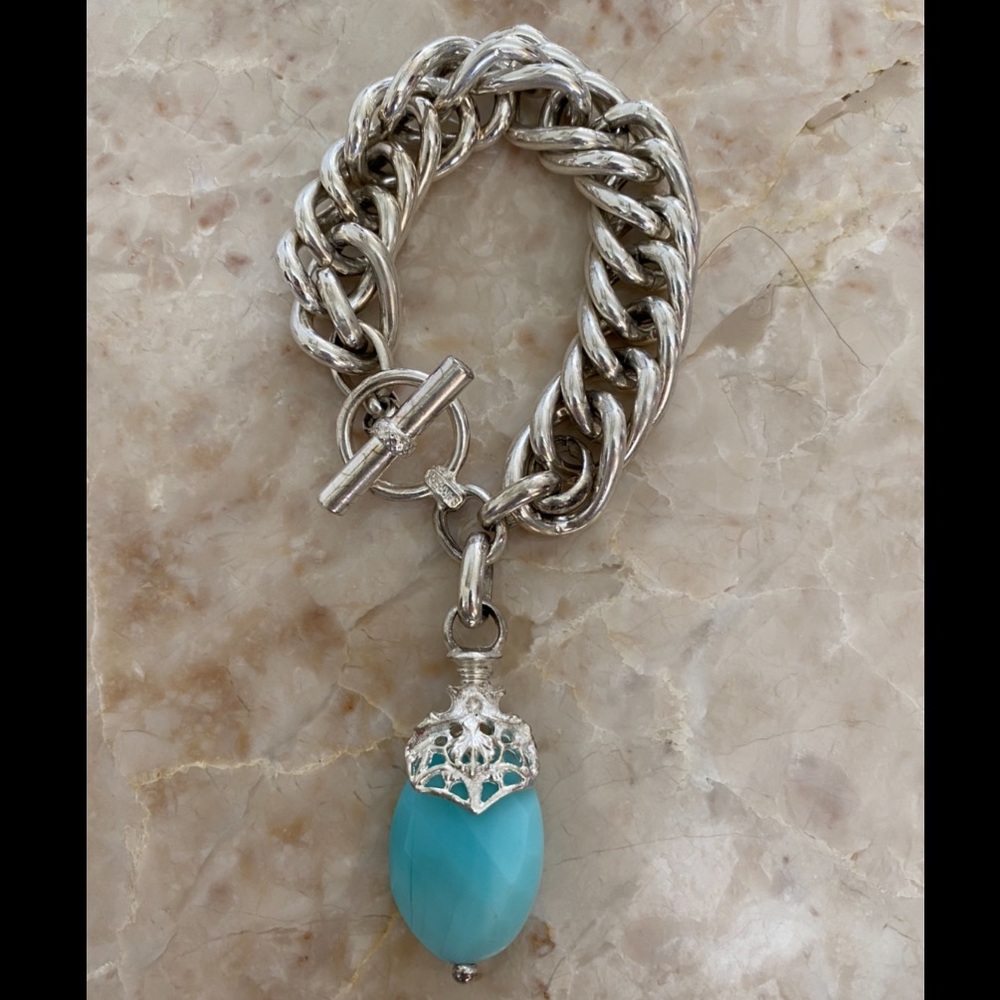 Barrera Silver Plated Bracelet with Aqua Charm